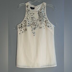 VTG Bebe Beige Sleeveless Top Sequined Sz XS Tunic Y2K Party‎  Sparkly Girly